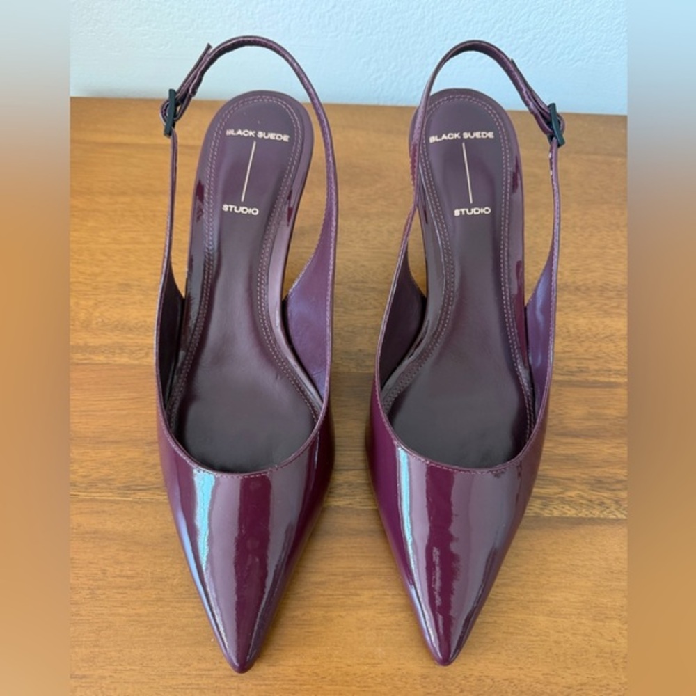 NWT Black Suede Studio Maroon Slingback Heels